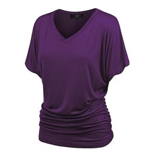 NWT V Neck Dark Purple Dolman Top with Shirring